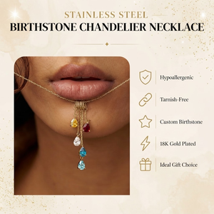 Collana con Ciondolo a Lampadario in Acciaio Inossidabile Placcato Oro PVD 18K con Pietra Portafortuna, Impermeabile, Gioiello Personalizzato, Regalo <span class=keywords><strong>per</strong></span> <span class=keywords><strong>Lei</strong></span> - Product Image 1