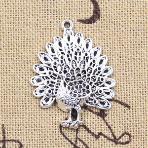 Breloques oiseau paon paons <span class=keywords><strong>Maurya</strong></span> 29x23mm tibétain argent couleur pendentifs Antique fabrication de bijoux bricolage artisanat fait main - Product Image 5