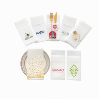 Serviettes de table personnalisées imprimées en promotion – Serviettes de table blanches jetables en papier Airlaid avec pochette pour couverts