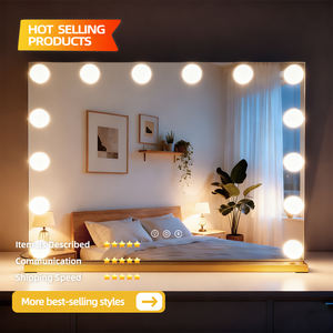 Espejo de maquillaje de alta calidad de fabricación profesional con luces para mesa de cosméticos, espejo de tocador inteligente con luz de 3 colores regulable - Product Image 2
