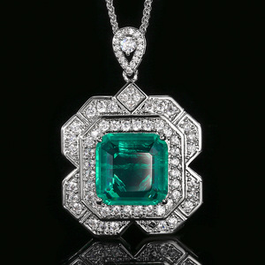 Fashion Elegant Jewelry Eco-friendly <b>Copper</b> Princess Square Cut 14*14mm Green Imitation Emerald Green Necklace for Women - Product Image 4