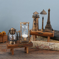 Sablier décoratif de style européen rétro, design de phare et de moulin à vent, avec fonction lumineuse, en plastique et bois, pour les mariages
