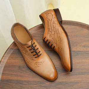 Chaussures Oxford pour hommes, sculptées à la main, à motifs floraux, style italien vintage, en cuir véritable, chaussures de mariage, chaussures de cérémonie - Product Image 4