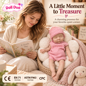 ตุ๊กตาซิลิโคน DollDuo ขนาด 18 นิ้ว ตุ๊กตาเด็กแรกเกิดหลับตา ชุดหมวกไหมพรมสีชมพู วาดลายด้วยมือ ของขวัญคริสต์มาสสำหรับเด็ก - Product Image 3