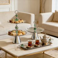 Ramadan & bruiloft decoratie 2026: metalen aluminium fruitschaal & serveerschalen set, groene kralen handvat, Art Deco design, hittebestendig
