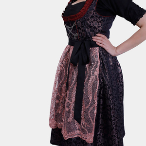 Vestido Tradicional Alemán para Mujer, Negro con Encaje Rojo, Delantal, Corsé Ajustado, Largo hasta la Rodilla, Estilo Vintage, Conjunto para Festivales - Product Image 4