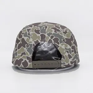 Oem Custom 5 Panel Mens Flat Bill Outdoor Woven Patch Logo Old School Duck Camo Gorras Hunting Fishing Rope Snapback Cap Hat