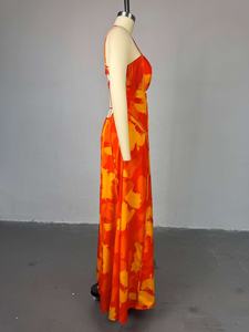 เดรสยาวทรงเอ <span class=keywords><strong>สาย</strong></span>คล้องคอ ปิดไหล่ เอวสูง พิมพ์ลายหวานสดใส - Product Image 4