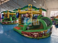 Nouveauté : Combo de château gonflable singe avec toboggan pour usage commercial, toboggan gonflable extérieur safari