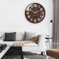 Horloge murale lumineuse imprimée en bois, décoration de la maison, salon, horloge simple silencieuse créative LCD affichage de la température et de l'humidité q unique