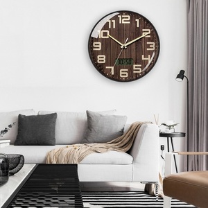 <span class=keywords><strong>Reloj</strong></span> de pared luminoso con impresión de madera, decoración del hogar, sala de estar, simple, silencioso, creativo, LCD, pantalla de temperatura y humedad, <span class=keywords><strong>q</strong></span> único - Product Image 6