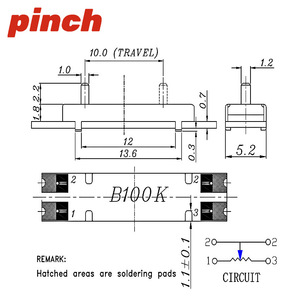 สวิตช์สไลด์โพเทนชิโอมิเตอร์แบบเส้นตรง B100K ระยะเคลื่อนที่ 10-15 มม. แบบติดตั้งบนพื้นผิว ขั้วเดี่ยว เมมเบรน_สไลเดอร์ B104 - Product Image 2