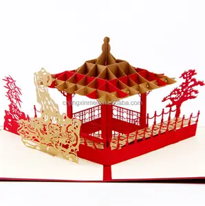 Memoriale di viaggio all'ingrosso 3d Pop-Up biglietti di auguri e regalo fatti a mano Suzhou giardini biglietti di ringraziamento creativi regali