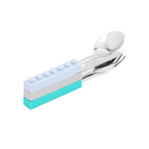Bloc de construction <span class=keywords><strong>Lego</strong></span> Design Toddler Couteau Fourchette Cuillère Couverts, Lovely Children Baby Couverts avec poignée en silicone, Mini Vaisselle - Product Image 6