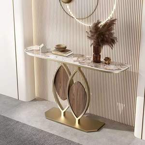 <span class=keywords><strong>Table</strong></span> <span class=keywords><strong>Console</strong></span> Simple avec <span class=keywords><strong>Long</strong></span> Plateau Décoratif en Marbre et Piètement en Métal Noir et Or pour Salon - Product Image 1