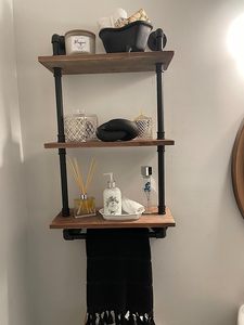 Estantes <span class=keywords><strong>de</strong></span> tubería <span class=keywords><strong>de</strong></span> hierro Estantes <span class=keywords><strong>de</strong></span> baño industriales con <span class=keywords><strong>toallero</strong></span> Estante industrial <span class=keywords><strong>de</strong></span> 2 niveles Montado en la pared con gancho para cocina <span class=keywords><strong>de</strong></span> dormitorio - Product Image 6