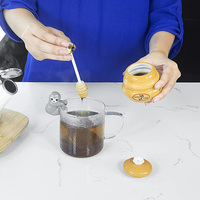 Mini pot à miel en céramique en forme de ruche et cuillère en bois, décoration d'intérieur, cuisine, écologique, multifonction, classique, pour boissons