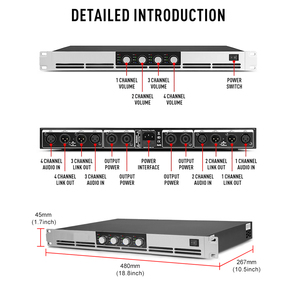 เครื่องขยายเสียงดิจิตอลระดับมืออาชีพสำหรับงานดีเจ 4 แชนแนล 1500 วัตต์ คลาส D สำหรับระบบเสียง วิดีโอ และไฟเวที - Product Image 3