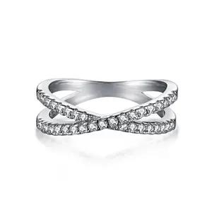 Dylam Fashion Solid Ring for Women Cross X Shape Exquisite Party Cocktail Ring Zirconia Micro Paved Silver Jewelry