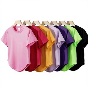 T-shirts décontractés à manches courtes et col rond pour filles, couleur unie, 100 % coton écologique, teinture unie, plusieurs couleurs, style chinois - Product Image 1