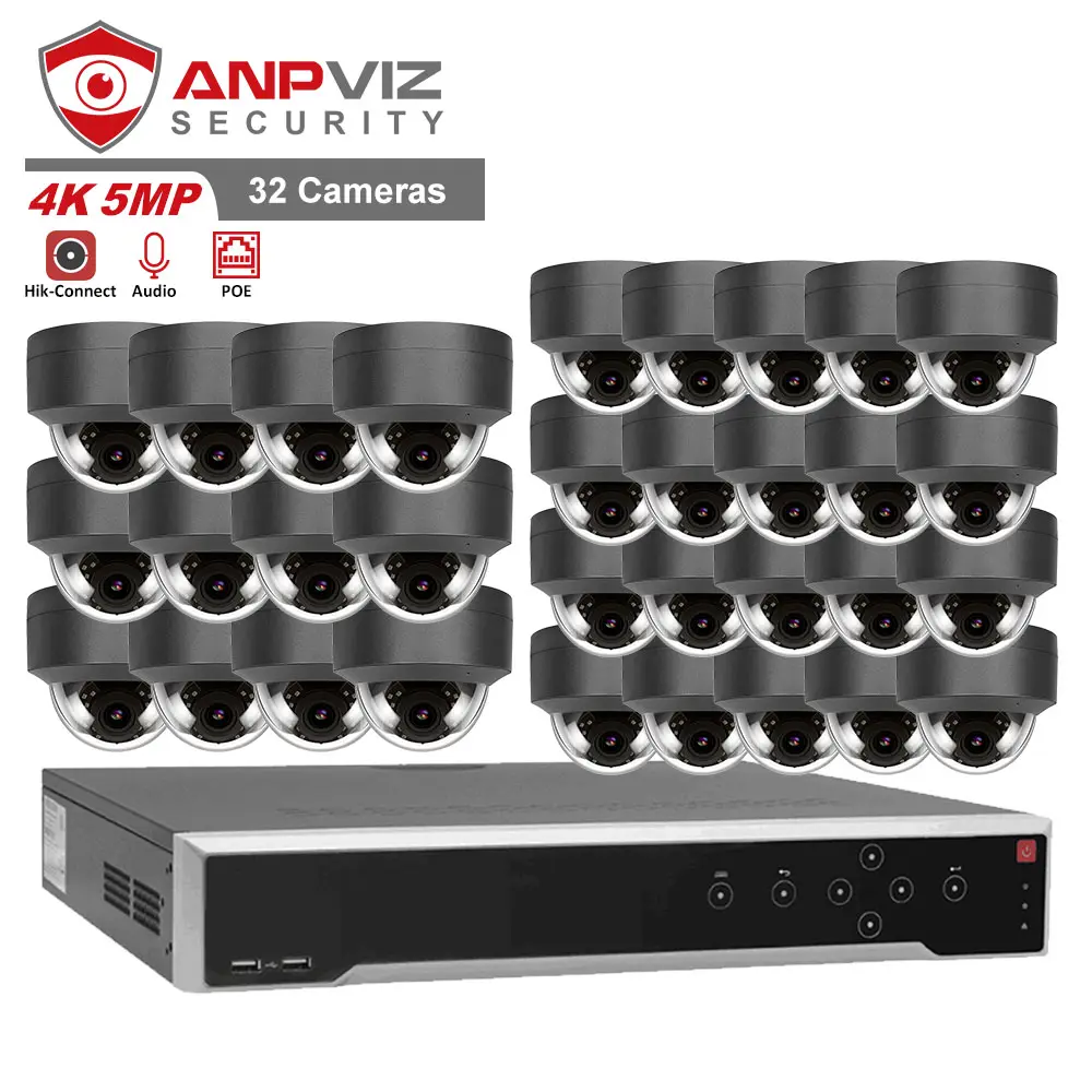 Anpviz Beveiligingssysteem 4K 8MP 32CH Nvr H.265 32Pcs 5MP Dome Ip Camera Cctv Surveillance Systeem Met Audio ingebouwde Microfoon