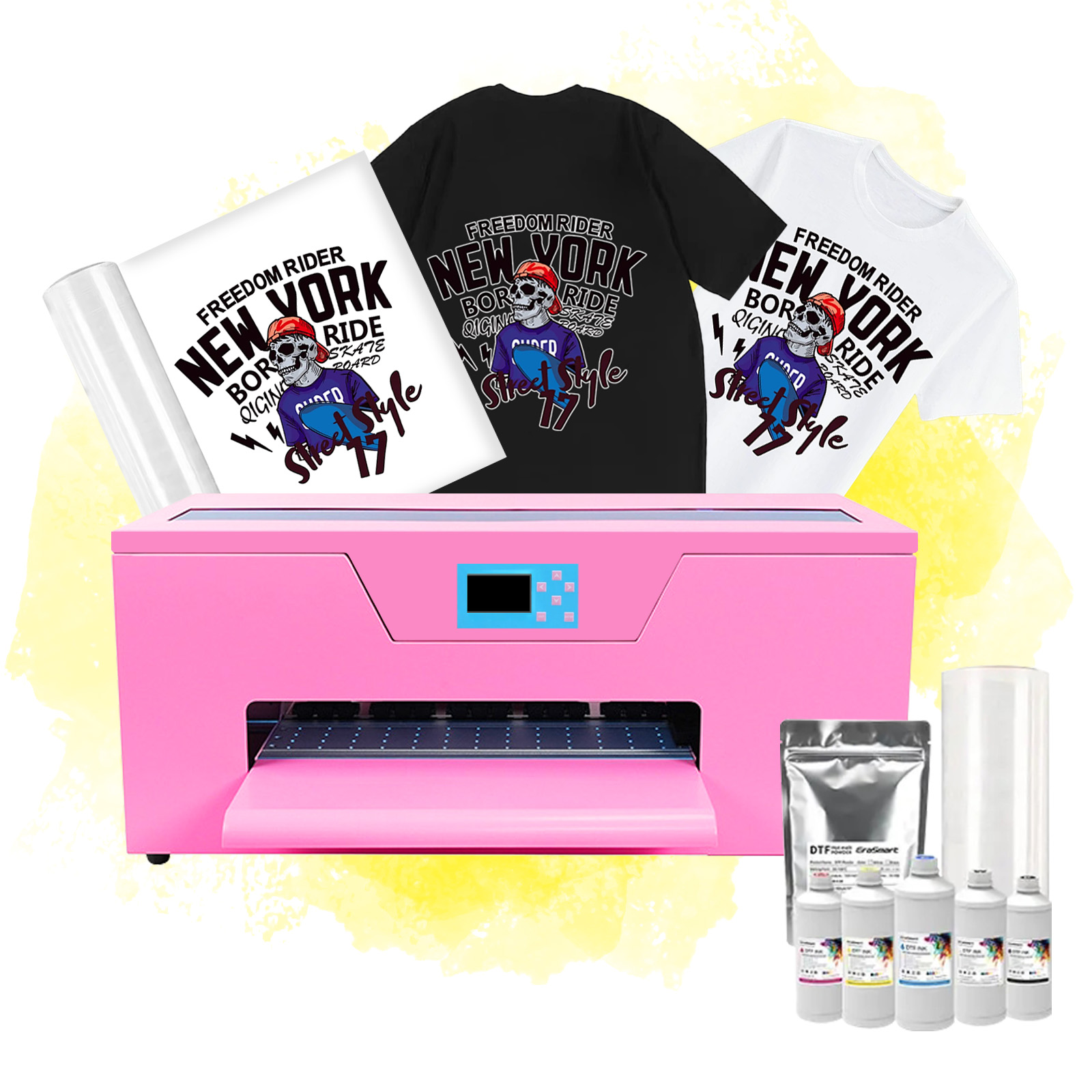 Erasmart Digital Pink A3 MAX DTF Inkjet Printer XP600 Pet Film 13.8Inch 35CM T Shirt Printing Machine With Oven for Textile