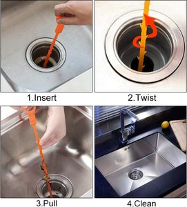 3 uds. Herramientas de limpieza para el hogar, limpiador de desagües de cocina y baño, filtro de alcantarillado, removedor de obstrucciones de serpiente para <span class=keywords><strong>desatascar</strong></span> fregaderos - Product Image 4