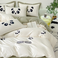 Ensembles en coton panda heureux de couleur personnalisée avec drap housse housse de couette drap plat taie d'oreiller pour hôtel pour la maison