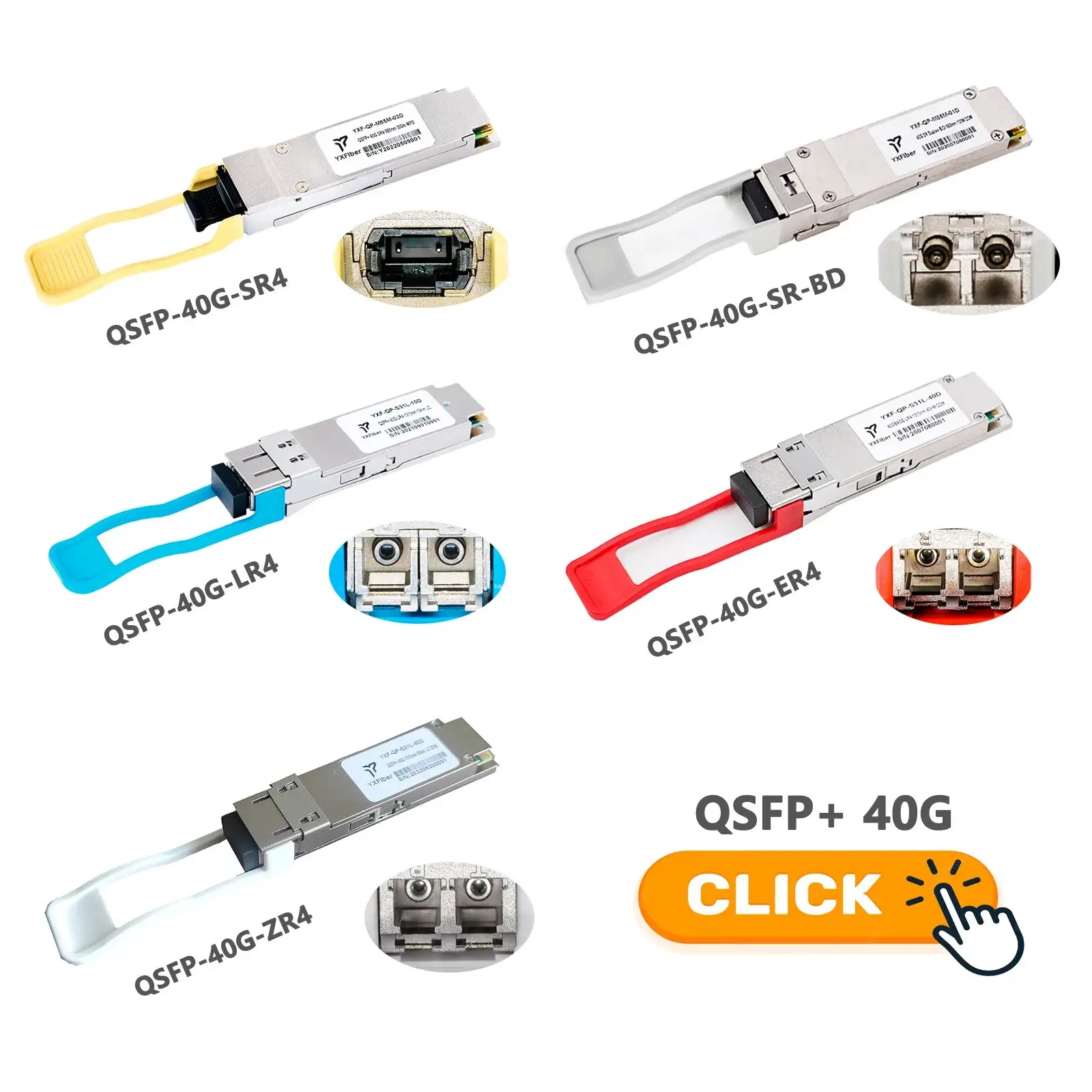 sfp 1.25g 10g 40g 100g lc sc lr4 סיבים כפולים 1550nm 1310nm qsfp 40ge מודול