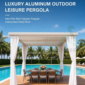 Pergola en aluminium ANCSEM économique, résistante aux intempéries, avec toit plat, gouttière optionnelle, mur rideau, murale ou autoportante, pour patio et <span class=keywords><strong>jardin</strong></span> - Product Image 3