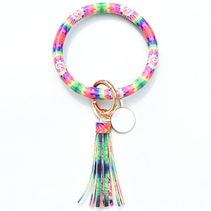 Bracelet en <span class=keywords><strong>cuir</strong></span> PU tie-dye avec pampilles, porte-clés, pendentif, breloque, bracelet de poignet, bijoux bohèmes pour femme – 4 styles - Product Image 2
