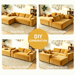 Sofá Seccional Modular en Forma de L de 3 Plazas, Color Naranja, con Otomana, Marca VANBOW - Product Image 5