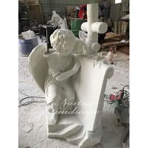 カスタムデザイン白い石大理石の天使彫刻墓石花崗岩蝶墓石子供墓石