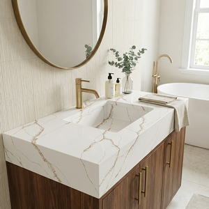 Encimera de Cuarzo Artificial con Diseño Moderno de Vetas Doradas sobre Fondo Blanco para Cocina de Villa de Lujo, Barra de Desayuno y Tocador - Product Image 5