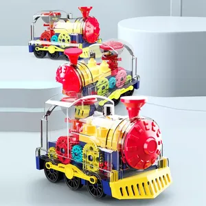 Trem elétrico universal para crianças, brinquedo com engrenagem B/o, trem leve transparente, novidade