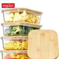 Pyglass 5-delige set glazen containers van 35 oz met bamboe deksels, voor maaltijdvoorbereiding en voedselopslag, BPA-vrij, geschikt voor magnetron en vaatwasser