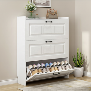 Scarpiera Ribaltabile Bianca Ultra Sottile da 17 cm, Design Moderno, Ottimo Prezzo, Personalizzabile, con Contenitore, Ideale per Piccoli Appartamenti - Vendita all'Ingrosso - Product Image 3