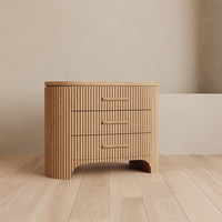 Table de chevet FERLY à 3 tiroirs, style mid-century, en bois massif, pour chambre à coucher, meuble de rangement