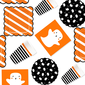 DAMAI Halloween White Ghost Theme Wave Lace Disposable Paper Plates, Cups and Napkins for Halloween Party Supply - Product Image 2