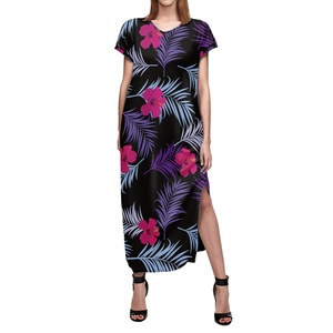 Maxi scollo a V estivo da donna del Pacifico polinesiano da sera abito <span class=keywords><strong>lungo</strong></span> floreale elegante <span class=keywords><strong>con</strong></span> <span class=keywords><strong>spacco</strong></span> <span class=keywords><strong>laterale</strong></span> abiti lunghi <span class=keywords><strong>con</strong></span> tasche - Product Image 1