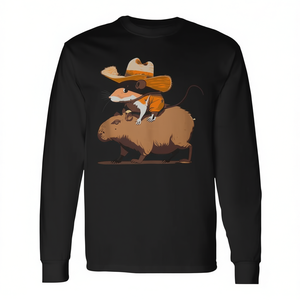 T-Shirt a Maniche Lunghe Unisex per Adulti con Stampa Digitale Capybara Cowboy Western, Promozionale - Product Image 2