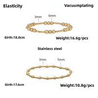 Pulsera Elástica Simple de Acero Inoxidable con Cuentas Redondas Chapadas en Oro Real de 18K, No se Desvanece, Joyería Unisex, Regalo