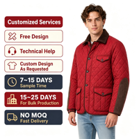 Veste de campagne matelassée rouge hydrofuge multi-poches, doublure chaude, panneaux de manches en tweed, OEM ODM, veste pour homme
