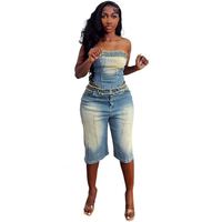 Ensemble de jeans streetwear d'été 6299 pour femme : haut court frangé et short en jean taille haute