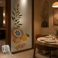 Película Decorativa para Ventanas con Diseño Mediterráneo, Estampado UV con Motivos de Comida y Cerámica