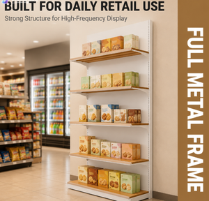 Flexible Supermarket Gondola Shelving 5-Tier Wood Shelves Adjustable Freestanding Retail Display Rack for Grocery Store - Product Image 6