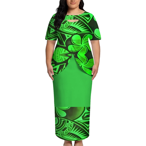 Nuovo Design Abito Maxi con Stampa Tribale Polinesiana e Ritaglio sul Petto, Vestito Puletasi Samoano, Abito a Maniche Corte Plus Size per Donna, Set 2 Pezzi - Product Image 5