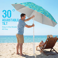 Parasol de plage portable de 2,4 m avec armature en fibre de verre et ancre de sable robuste pour pique-nique en extérieur