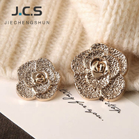 Boutons décoratifs écologiques en alliage de zinc Camélia à dos plat, 1 trou, circulaires, pour chemises, blazers et pulls – Vente en gros, en stock