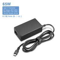 Adaptador de Corriente CA para Portátil de 65W PD Tipo-C, Múltiples Voltajes de Salida, Cable USB-C Integrado, Cargador de Escritorio para Portátil